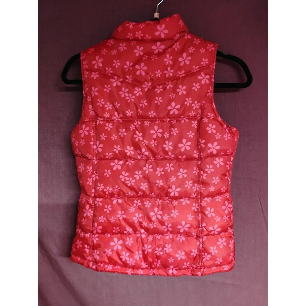 Old Navy Girls Puffy Vest Flowers Size X Large Red